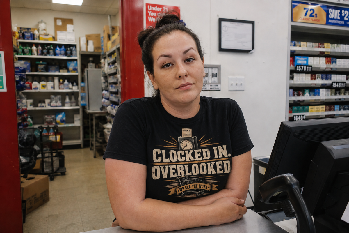Clocked In. Overlooked. | Retail Grind Graphic Tee